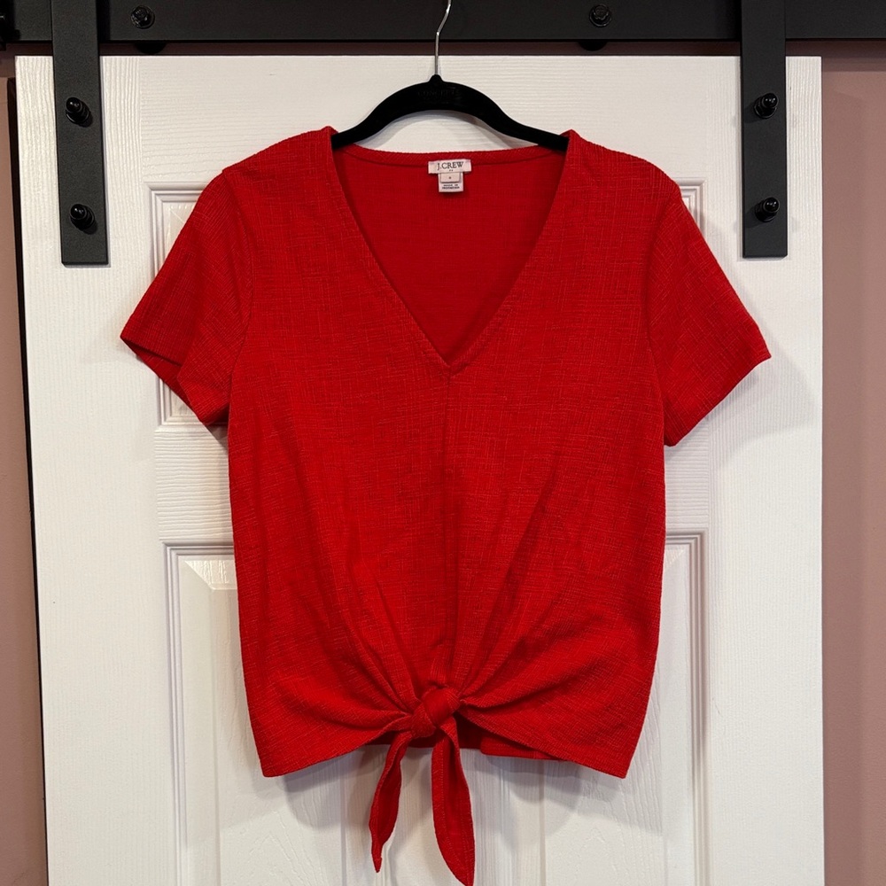 J. Crew Bright Red Short Sleeve Tie-Front Tee